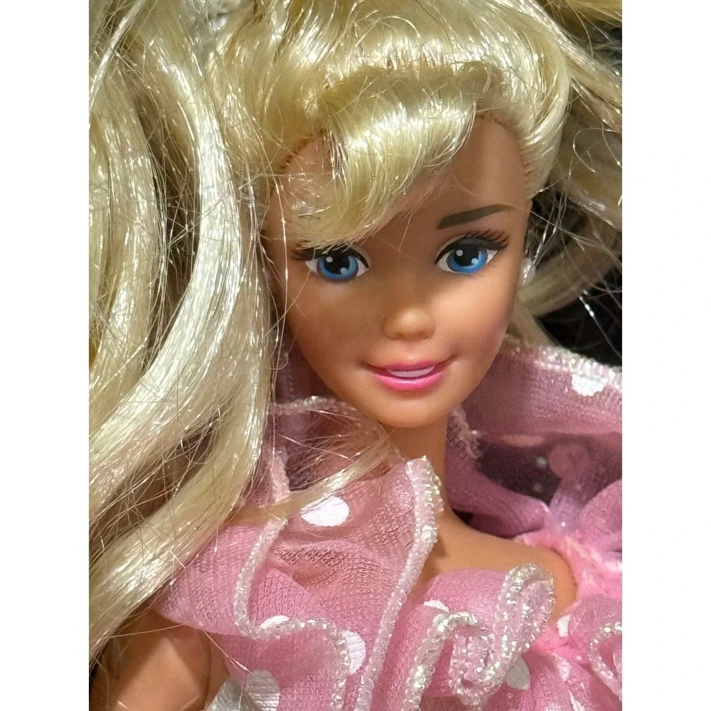 Vintage Mattel Barbie Doll Pink White Polka Dot Gown Blonde Blue Eyes 1966 China
